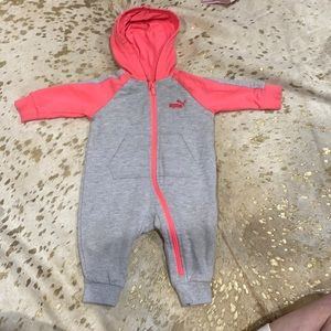 Puma Hooded Jumpsuit Coveralls onepiece retro baby Girls Neon Pink Gray